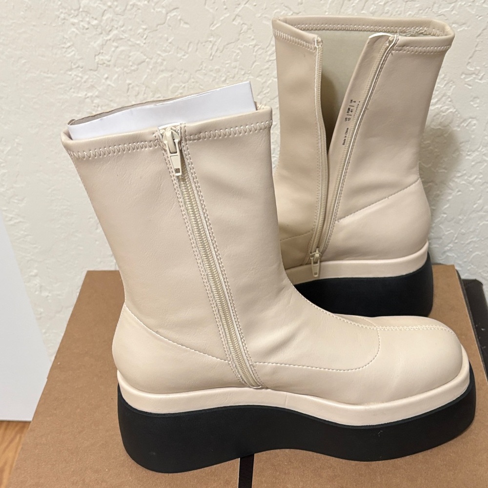 Cream Platform Ankle Boots NWOT - Picture 3 of 6